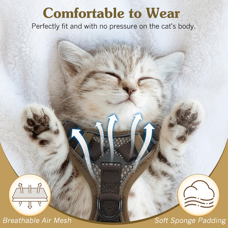 VavoPaw Cat Harness with Leash, Escape-Proof, Adjustable Cat Chest Harness with Reflective Stripes and Breathable Mesh, Soft Pet Harness for Cats, Kittens, Puppies, M Coffee - BeesActive Australia