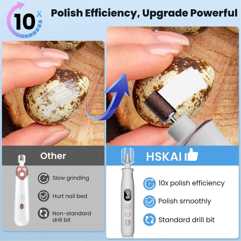 Professional Nail Drill Kit: Electric Nail File with LCD & Lamp, Long-Lasting Thick Toenail Grinder, Rechargeable & Cordless Toe Nail Dremel Tools for Women & Men Manicure and Pedicure Gifts Pro White - BeesActive Australia