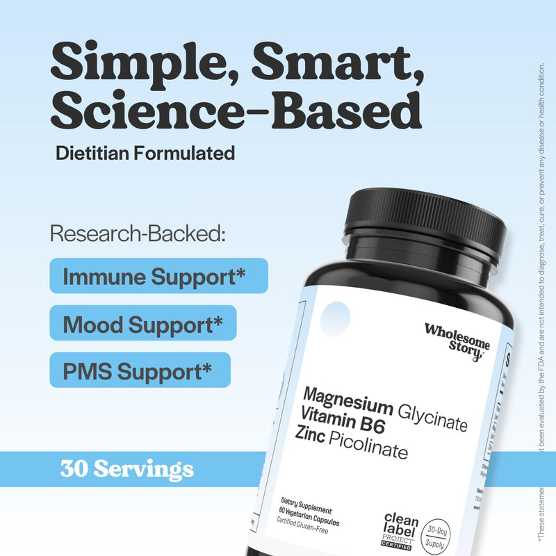 Zinc Picolinate, Magnesium Glycinate Supplements with P5P Vitamin B6 | Magnesium and Zinc Vitamin | Reproductive & Fertility Health, Hormone Balance, Immune System Support | 30 Day Supply 60 Count (Pack of 1)