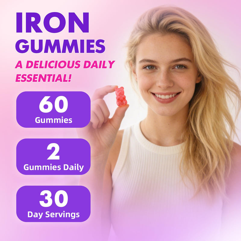 softbear Iron Gummies for Women & Men & Kids, Chewable Iron Supplements with Vitamin C,B3,B5,B6,B12 Supports Immune System, Energy & Vitality, Sugar-Free/Vegan, Strawberry Flavor 120 Count 60 Count (Pack of 2)
