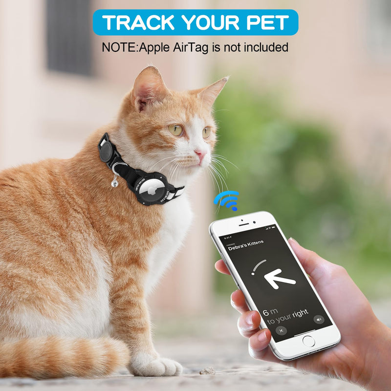 Luminous Airtag Cat Collar, Kitten Collar with Apple Airtag Case, Adjustable Airtag Collar Cat with Safety Clasp & Elastic (Black, (Cats and Puppies 23-33cm)) Black (Cats and Puppies 23-33cm) - BeesActive Australia