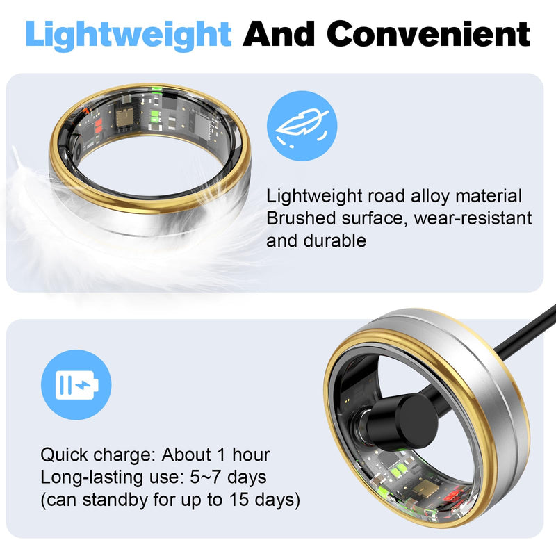 Smart Ring Health Tracker for Men/Women,Fitness Ring Sleep Tracker,Fast Charging for Long-Lasting Use,for Pedometer Exercise,Monitor Sleep, Heart Rate, Stress,Waterproof (Silver,8) 8 Silver - BeesActive Australia
