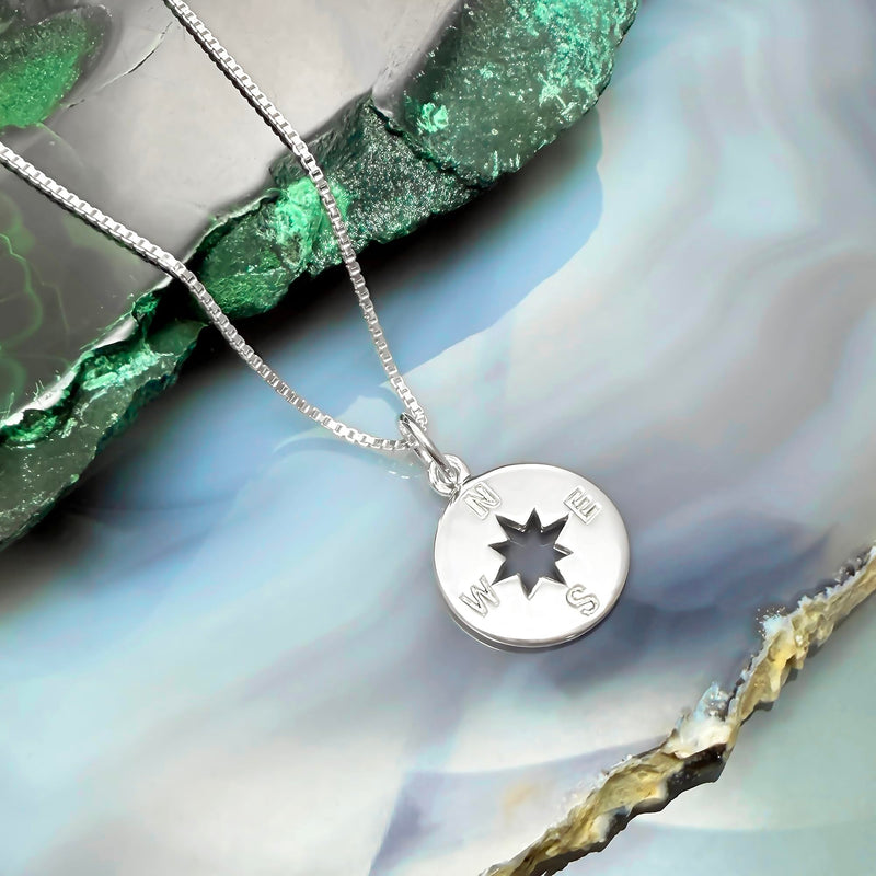Alexandreasjewels Sterling Silver Compass Necklace, Best Friend Gift Necklace, A True Friendship Necklace, Compass Necklace for Women, 18 inches