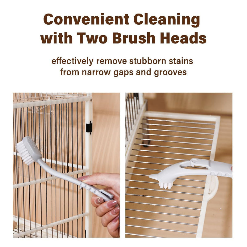 MANON ROSA Bird Cage Cleaner with Two Brush Heads Long Handle Tool for Cleaning Bird Parrot Cages Kennels Perches - BeesActive Australia