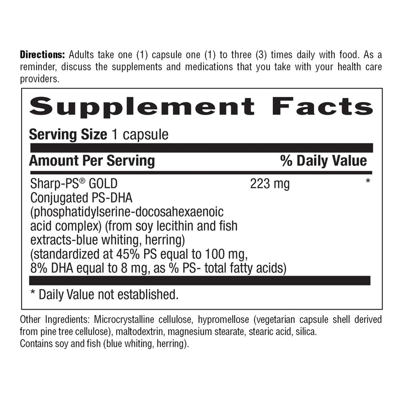 Country Life Sharp Thought Phosphatidylserine with DHA, 60 Capsules | Sharp-PS Gold with 100 mg phosphatidylserine and 8 mg DHA per capsule for cognitive support 60 Count (Pack of 1)