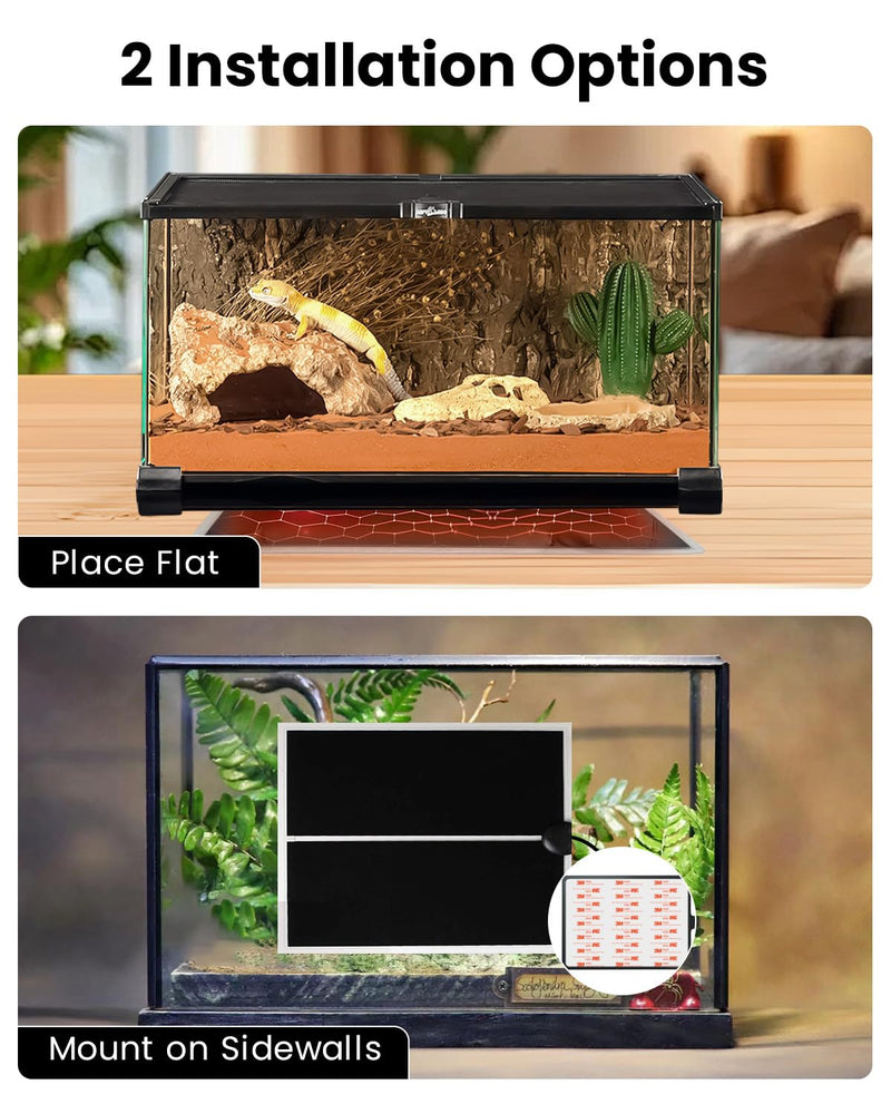 MQ Reptile Terrarium Heat Pad with LCD Digital Aquarium Thermometer, 6 x 11in Power Adjustment Under Tank Heater Mat for Pets, Small Animals, Seedling, 7W 7W, 6*11 in