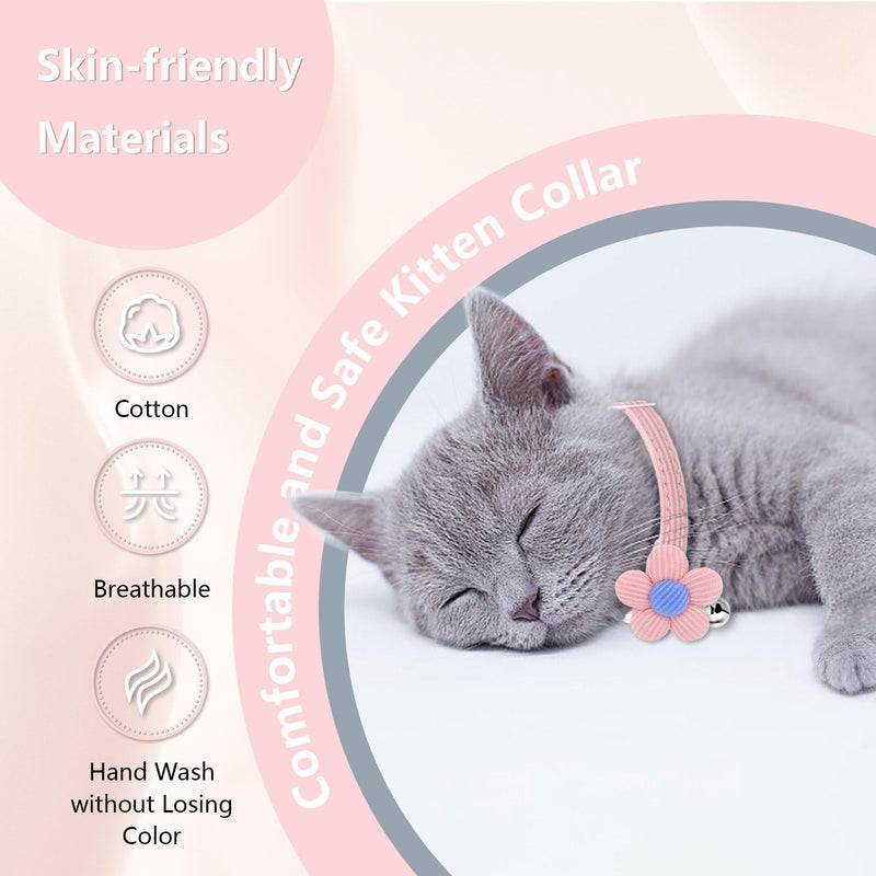 Cat Collar, HANSHILAI Kitten Collar with Bells, Cat Collar Breakaway, Cute Cat Collar for Girl Boy with Flower,Collar para Gatos (2 Pack) (Blue & Pink) Blue & Pink - BeesActive Australia