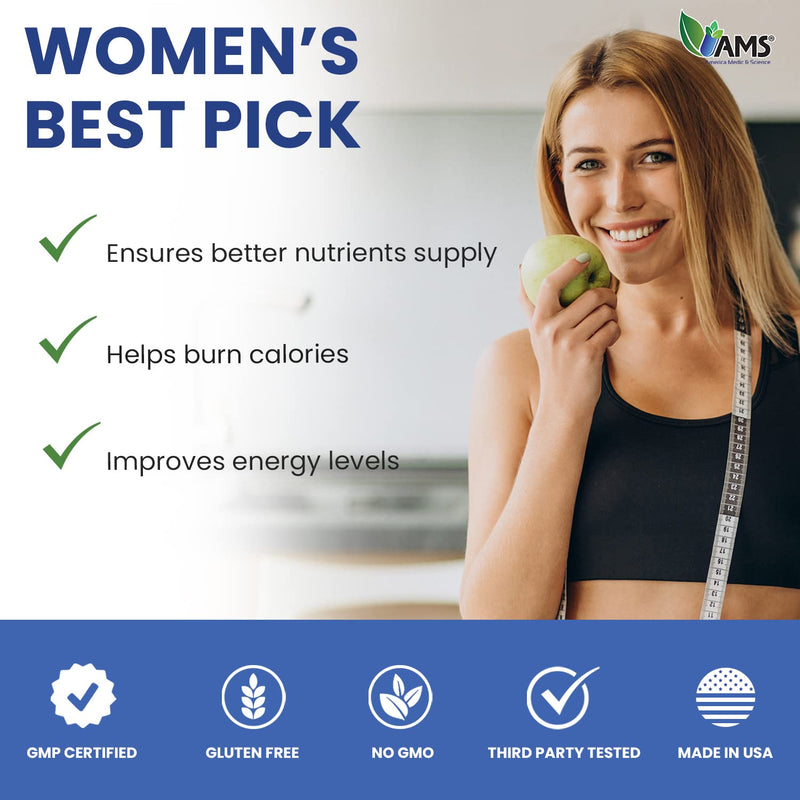 America Medic & Science Multivitamins for Women, Multi-NRG, 45 Coated Caplets, One Daily, Immune Support Supplements, Vitamin C & B Complex, Vital Micro-Nutrients & Natural Herbal Ingredients. 45 Count (Pack of 1)