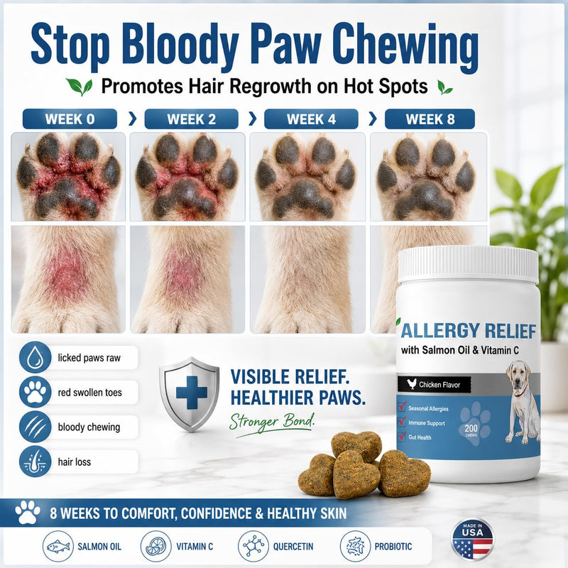 Dog Allergy Treats, Rx Replacement Weaning Companion Yeast & Skin Relief Rapid Action High Palatability Chicken 200 Chews