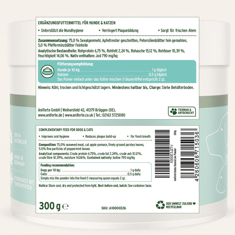 AniForte Denta Clean & Care 300g for Dogs and Cats - Effective Natural Teeth Cleaning Supplement for Fresh Breath, Anti-Plaque & Tartar Remover