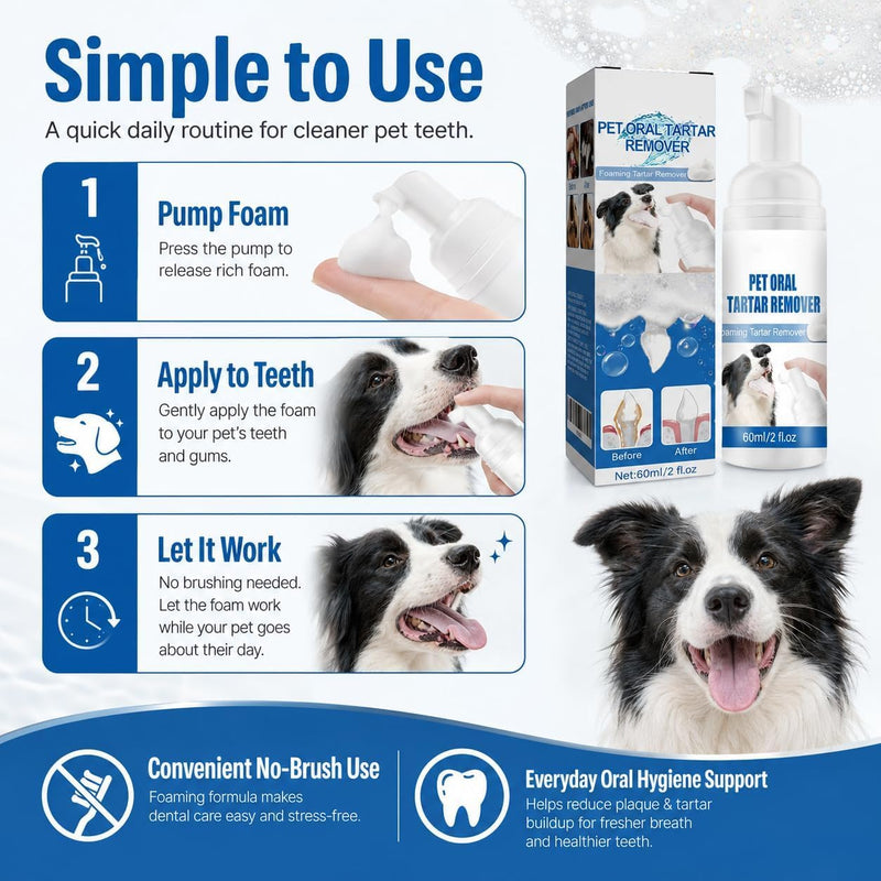 Pet Dental Tartar Remover,Dogs Teeth Oral Care Cleaning Spray, Foaming Oral Cleaner for Pet Cats and Dogs， Support Clean & Teeth and Aid in Daily Oral Use（2pcs