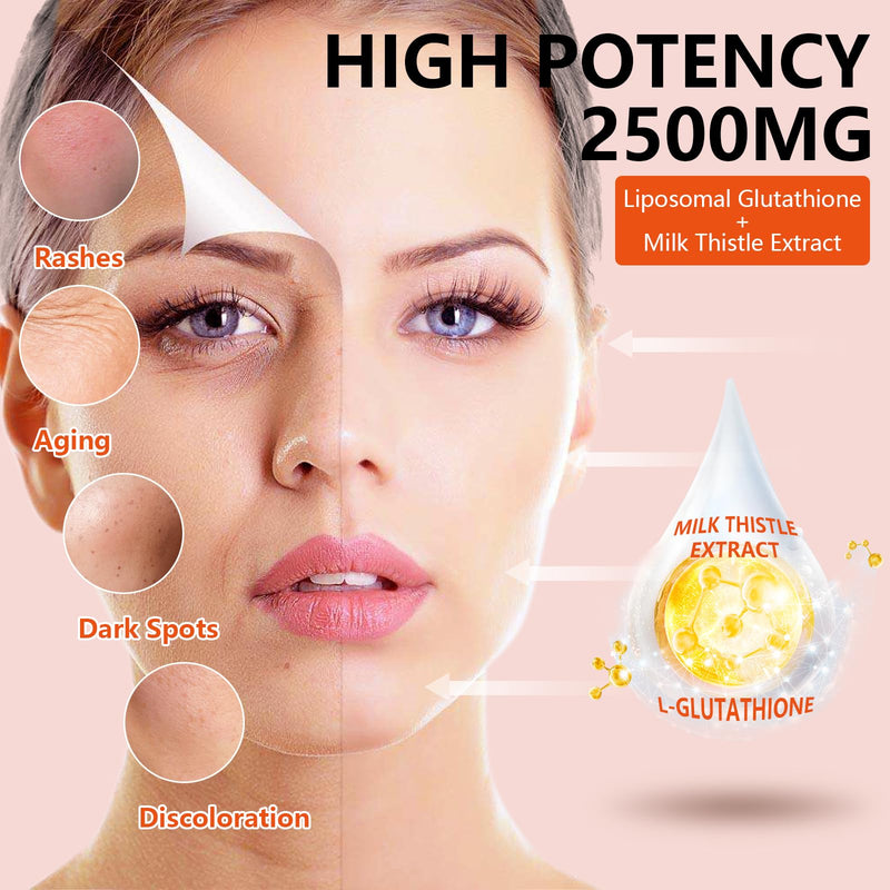 2 Packs 2500MG Liposome Glutathione Gummies, Composite L-Cysteine, Collocation Milk Thistle, Increas 98% Absorption Rate, Antioxidant Anti-Aginga 60 Count (Pack of 2)