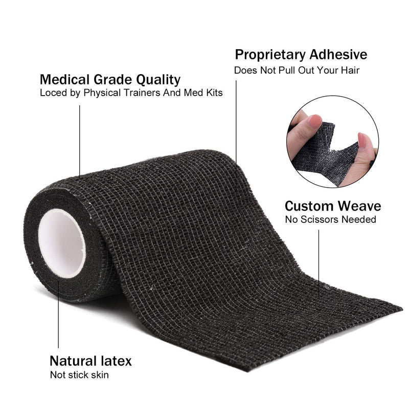 TOBWOLF 12PCS Self Adherent Bandage, 4"x5yd / 10cmx4.5m Cohesive Elastic Bandage Wrap, Breathable Sports Tape for Wrist Ankle Knee Leg Sprains Swelling - Black 4x180 Inch (Pack of 12) - BeesActive Australia
