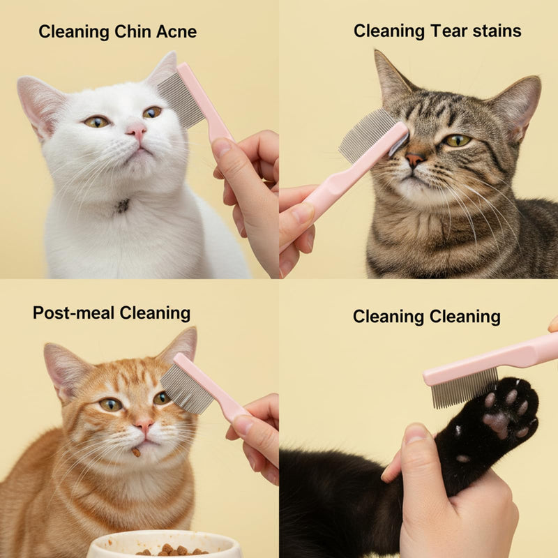 2Pcs Professional Eye Comb for Pets Stainless Steel Dog Eye Comb Gentle Facial Combs for Dogs & Cats Stress-Free Tear Stain Dirt and Debris Remover Comfortable Grip for Daily Pet Grooming S+M