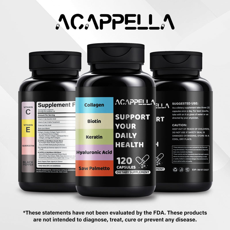ACAPPELLA Collagen Pills,Biotin,Keratin, Hyaluronic Acid Saw Palmetto Hair Skin and Nails Vitamins Hair Growth Vitamins Capsules for Women (1) 1
