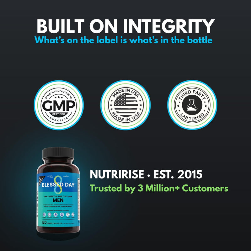 NutriRise Men's Multivitamin | Liquid Softgels | D3 | C | B-Complex | Zinc | multivitamin for men
