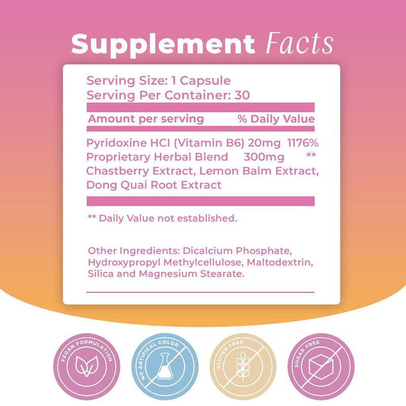 PMS Support for Cramps, Bloating, Breakouts & Mood - 30 Capsules