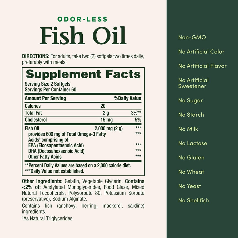 Nature's Bounty 300 mg Omega-3 Fish Oil 1000 mg Softgels 120 Coated Soft Gels (Pack of 2) Unflavored 120 Count (Pack of 2)