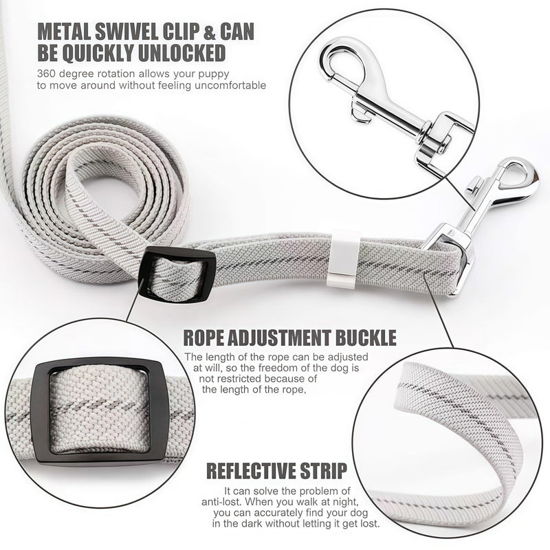Hand Free Dog Leash Adjustable Length 4-6 ft with Reflective Stripor for Medium&Small Dogs Comfortable Handle and Sturdy Rope for Walking, Jogging and Running Your Dog (White) white