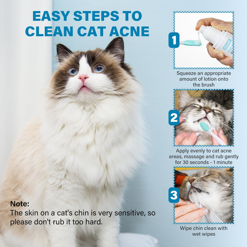 Cat Black Seed Cleaner Kit,120ml Remove Cat Chin Blackheads Gentle & Effective Acne Chin Treatment 2-in-1 Wash and Black Seed Brush Soft Silicone Cat Grooming Scraper Brush 120ml