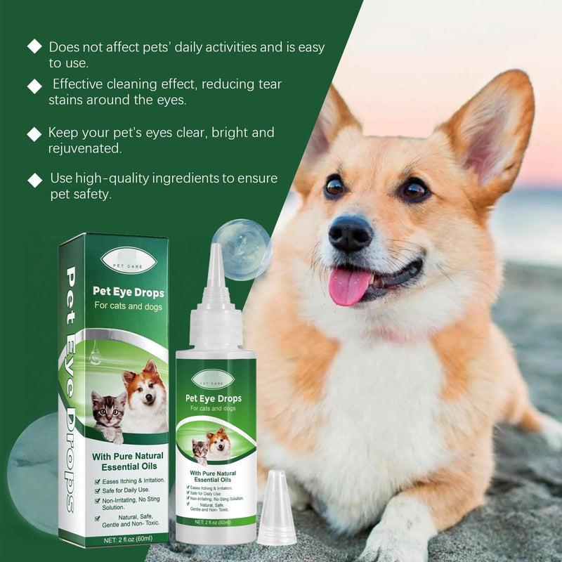 60ml Pet Eye Drops for Dry Eyes,Eye Drops for Dog Cat for Relieve Eyes Itching,Pet Eye Cleansing Drops for Dogs,Dog Eye Cleaner Gentle Formula for Animals,Non-Irritating and Natural Eye Cleaning