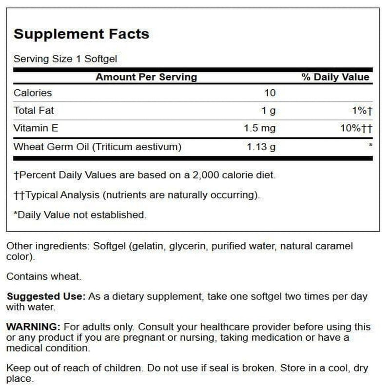 Swanson Cold-Pressed Wheat Germ Oil 1130 mg, 60 Softgels | A Beneficial Source of Vitamin E and Essential Fatty Acids, Delivers Wheat Germ Oil per Serving in Softgel Form