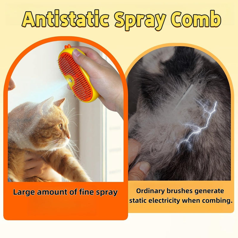 3-in-1 cat brush with steam for pet care, cat steam brush with spray for long and short-haired cats and dogs, self-cleaning dog brush with steam pets with water tank yellow - BeesActive Australia