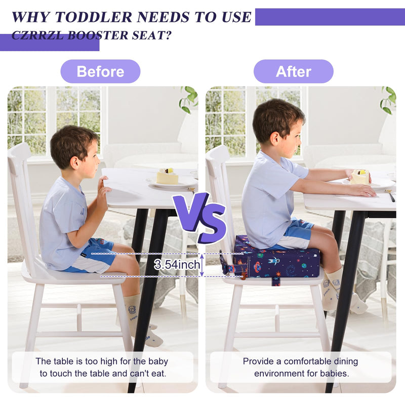 Toddler Booster Seat for Dining Table, Stronger Support Booster Seat for Table Washable 2 Safer Straps Non-Slip Bottom Portable Booster Seat for Kids Child Baby Increasing Cushion for Travel Home Blue-Astronaut - BeesActive Australia