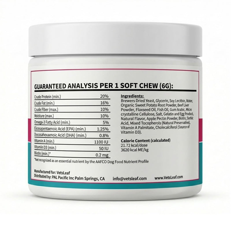 Dog Skin and Coat Supplement Chews - Omega-3 Fish Oil, EPA & DHA, Biotin, Vitamin A & D3 - Coat Shine, Skin Hydration, Shedding & Itch Relief - Made in USA - 60 Count Skin & Coat