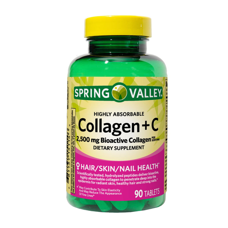 Spring Valley Collagen + C Tablets for Hair/Skin/Nail Health, 2,500 mg, 90 Count, Highly Absorbable, Collagen Plus Vitamin C Bundle with Luall's 45 Diabetes Decoded
