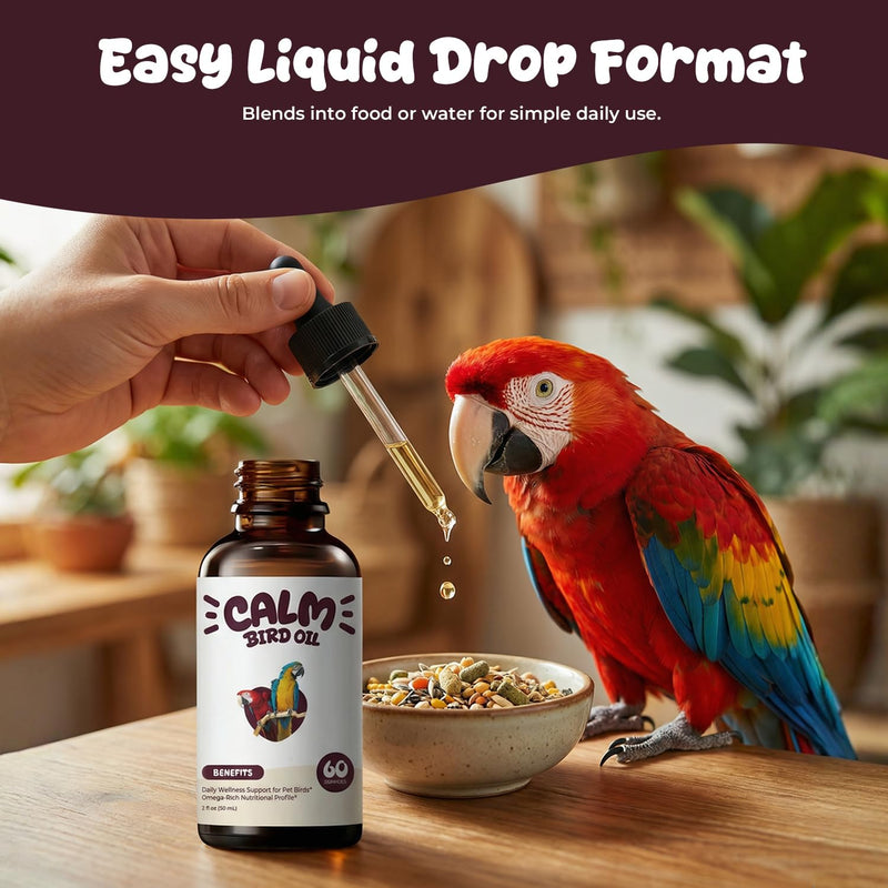 Bird Calming Drops – Liquid Calming Supplement for Parrots & Pet Birds, Supports Relaxation, Emotional Balance & Stressful Situations