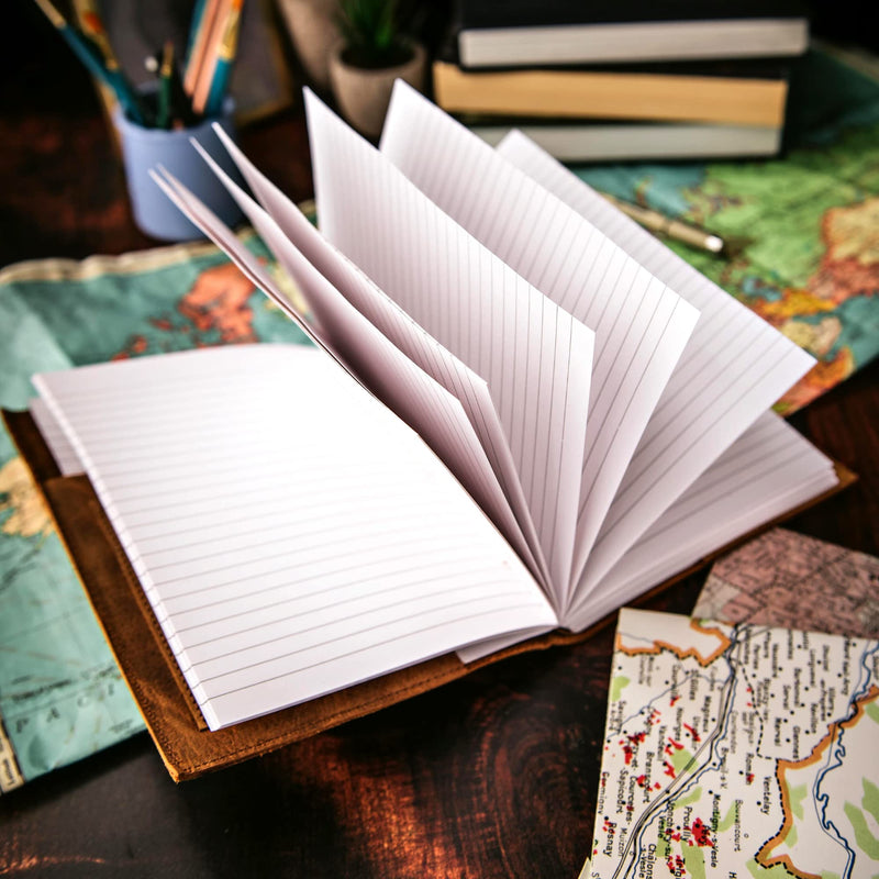 Travel Journal Series by Modest Goods - Refillable Leather Cover and A5 Notebook - Travel Accessories for Men & Women - Great for Traveler Adventure Journal, Vacation Scrapbook, Planner (Compass) Compass