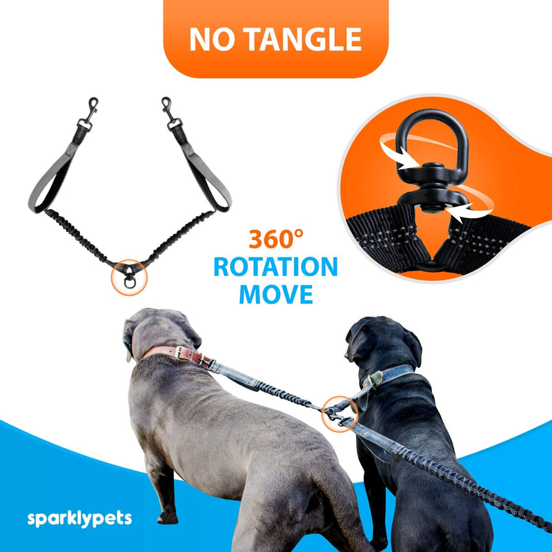 SparklyPets Hands Free Double Dog Leash – Dual Leash for Medium and Large Breeds – Lead for 2 Dogs with Padded Handles, Reflective Stitches, No Pull, Tangle Free Gray 2 dogs M/L - BeesActive Australia