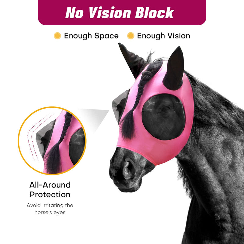 Horse Fly Mask,Fly Masks for Horses with Ears,Lycra Upgrade Fly Mask with UV Protection Comfortable&Elasticity(Pink) - BeesActive Australia