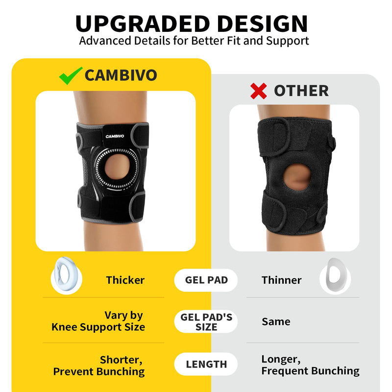 CAMBIVO Elite Motion Series Knee Brace for Women & Men with Side Stabilizers, Patella Knee Brace for Meniscus Tear, Knee Support for Knee Pain Relief, Running, Basketball, Workouts (Black, Large) Black - BeesActive Australia