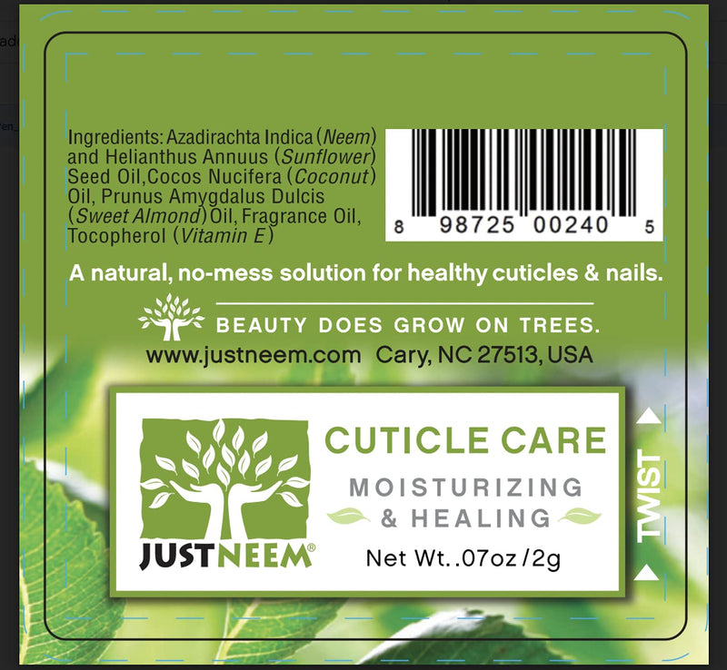 justneem Neem Cuticle Care Pen - Sunflower & Coconut Oil, Vitamin E - Strengthens Nails, Hydrates Cuticles - Double End Tool - 0.07oz
