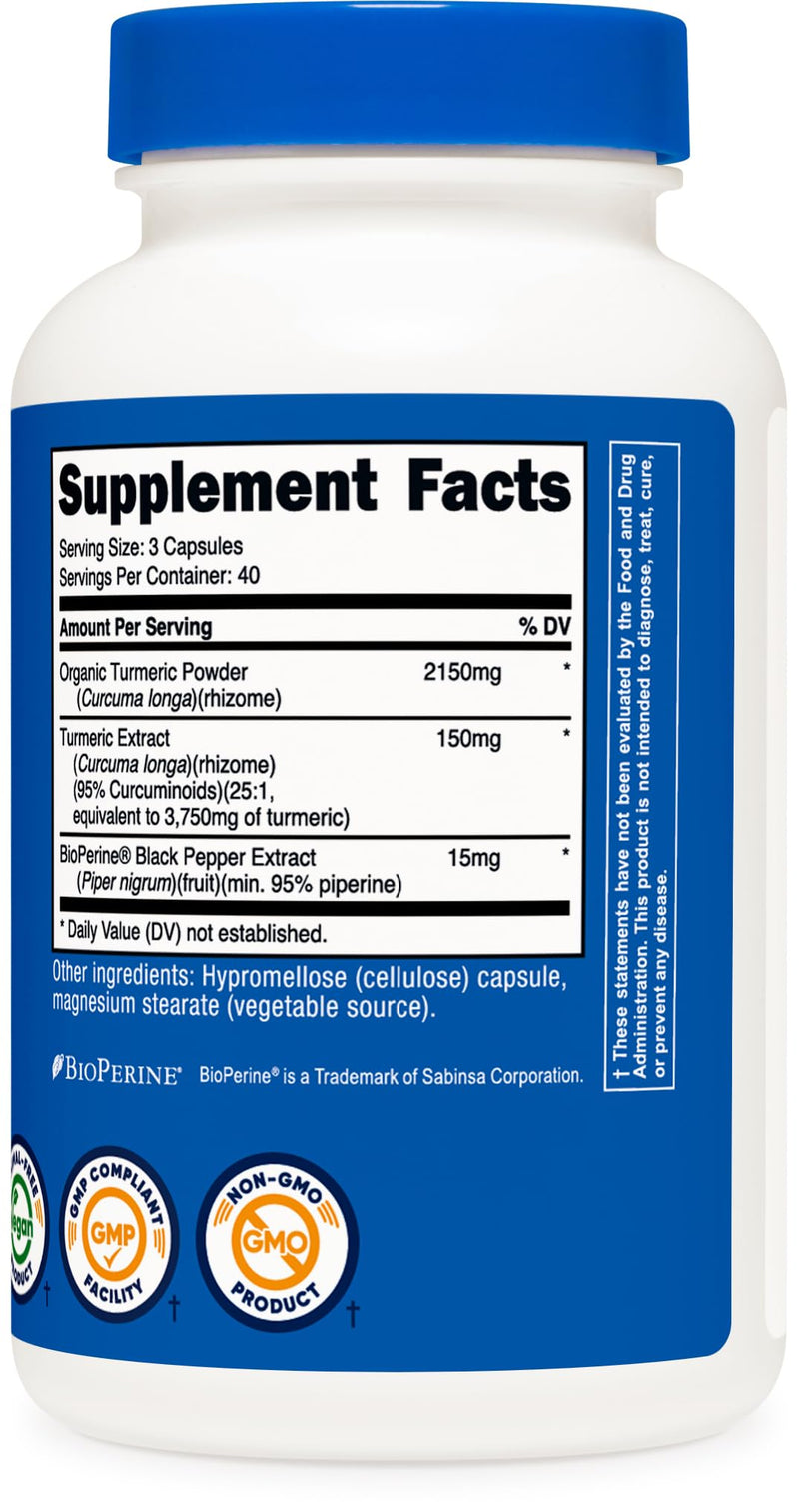 Nutricost Turmeric Curcumin with BioPerine and 95% Curcuminoids, 2300mg, 120 Capsules, Veggie Capsules, 767mg Per Cap, 40 Servings, Gluten Free, Non-GMO - BeesActive Australia