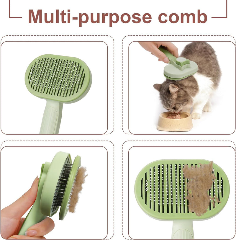 Cat brush, self-cleaning pet brush, for long hair and short hair, removing loose fur and dirt - BeesActive Australia