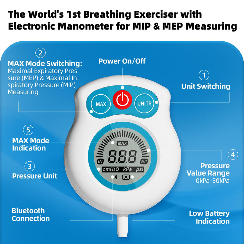 Breathing Exercise Device for Lungs | Lung Trainer with Travel Case Natural Therapy | Breathing Trainer MEP Test with Digital Manometer | Lung Exerciser Device - BeesActive Australia
