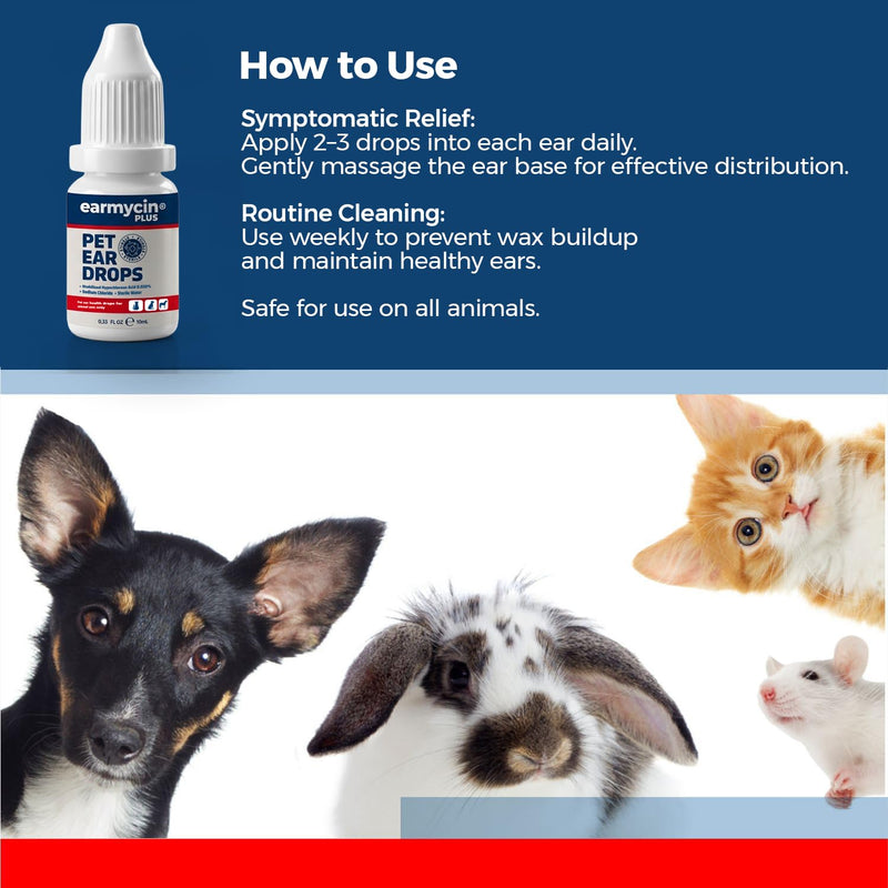 EARMYCIN Ear Infection Treatment Drops for Dogs and Cats,with 0.02% Hypochlorous Acid Soothing Dog Yeast Infection, Itchy Ear Relief-Treats Ear Infections for Dogs & Cats (0.33 fl oz) 0.33 fl oz