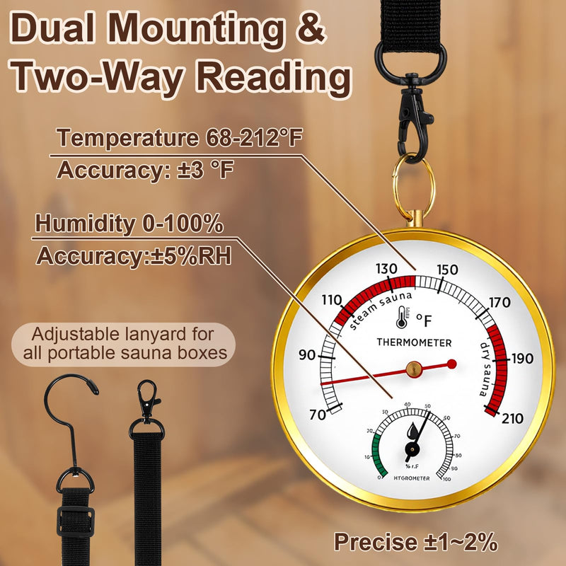 2 Pcs Sauna Thermometer and Hygrometer, Timer, Upgraded Lanyard-Mounted for Portable Steam Sauna Box, Ideal for Infrared/Indoor/Home Use, Essential Accessory and Gift for Enthusiasts - BeesActive Australia