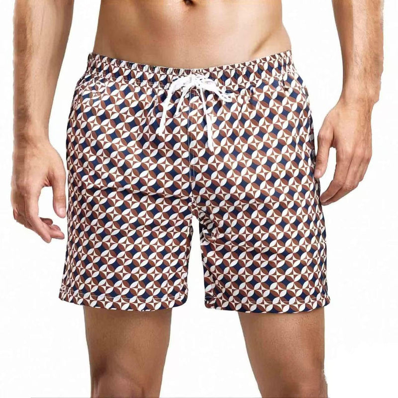 SUNDAY ROSE Mens Swim Trunks with Mesh Lining Quick Dry Swim Shorts Bathing Suit for Men Black Net/ Dark Grey Roller/ Brown Roller Large