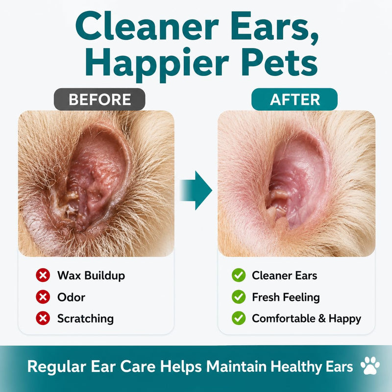 Pet Ear Drops for Dogs & Cats, Ear Cleaner for Dogs, Cat Ear Cleaning Solution for Itchy Ears, Wax Buildup, Odor Removal & Ear Infection Relief, Gentle Pet Ear Care Treatment, 2 Fl Oz (60ml) Green