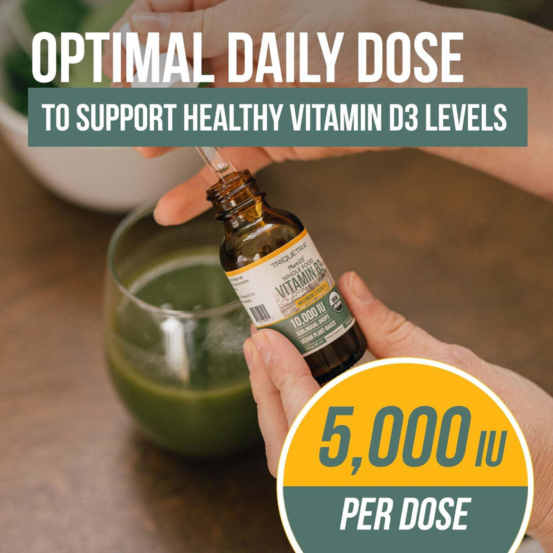 Plant-D3 Organic Vitamin D3 5000 IU - Vegan, Max Strength Sublingual Liquid D3 Drops - 200% Higher Absorption - 100% Plant-Based Cholecalciferol Form - Adjustable Dosing for All Ages (1oz Liquid) 1 Fl Oz (Pack of 1)