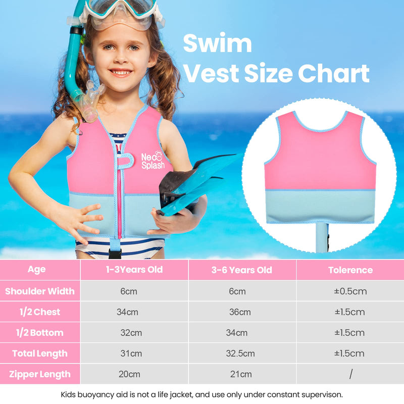 Kids Swim Vest Neoprene Swimming Aid with Adjustable Safety Strap for Age 1-3 and 3-6 KS-PB - BeesActive Australia