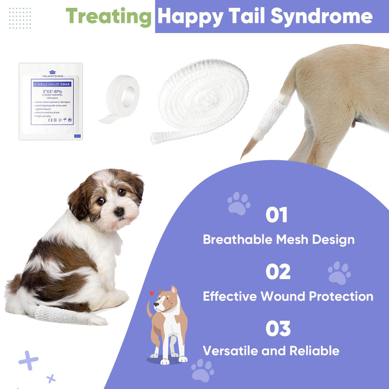 7 Pcs Dog Tail Protector Includes 5 Pcs Sterile Gauze Breathable Mesh Dog Tail Dressing Self Adhesive Pet Bandage Dog Ends Starter Pack for Dogs Cats Other Pets Animals, White - BeesActive Australia