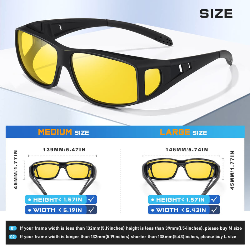 Night Driving Glasses Night Vision Glasses Fit Over Glasses Sunglasses for Men Polarized Sunglasses L/Black Frame Night Vision Lens - BeesActive Australia