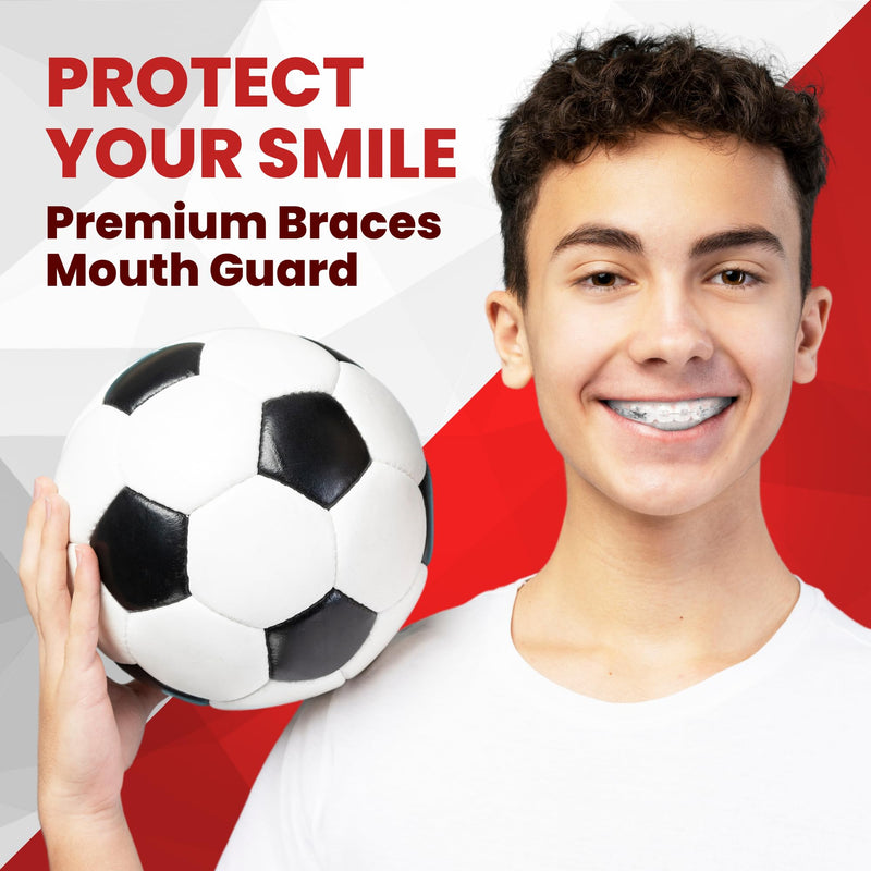 Mouth Guard for Sports - Premium Silicone Upper & Lower Teeth Protection - Football, Lacrosse, Hockey, Baseball - Fit for Youth and Teens (Transparent, MouthGuard for Braces) Transparent - BeesActive Australia