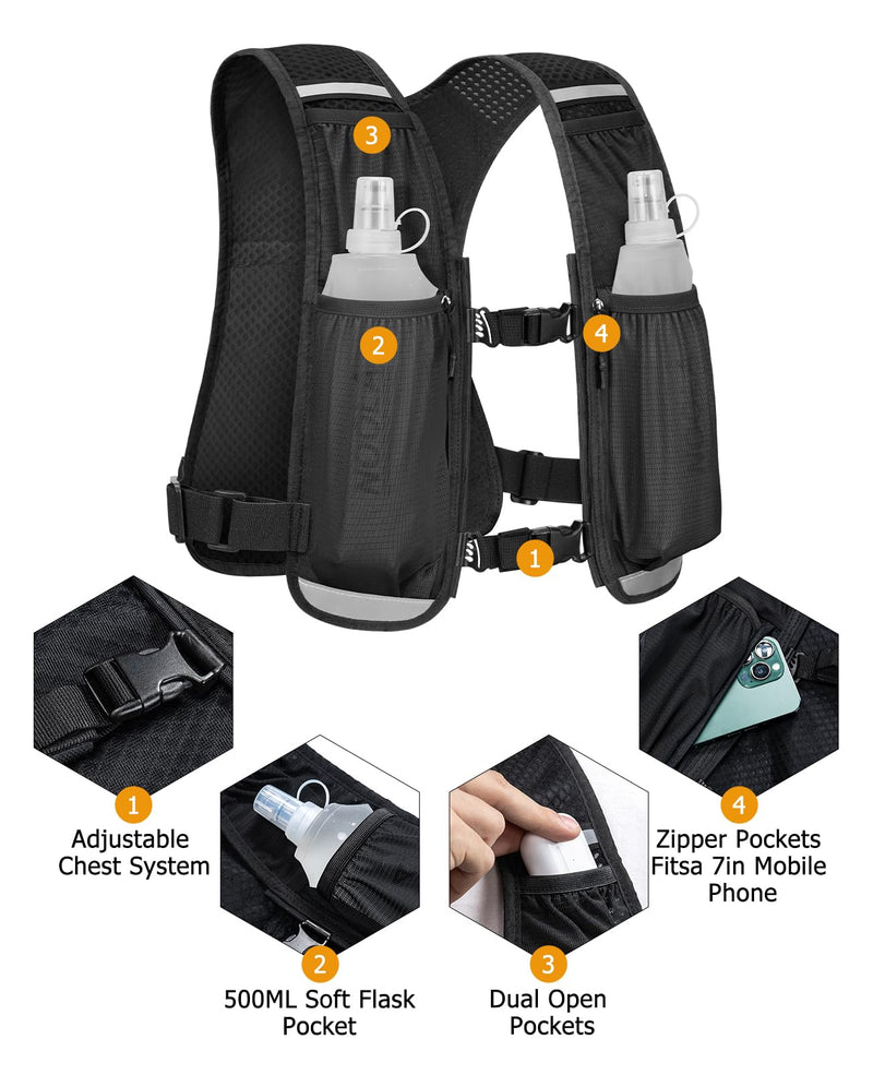 NOOLA Running Vest with Dual 500ml Soft Flask, Lightweight Hydration Vest for Women Men, Water Backpack with Adjustable Strap Yellow