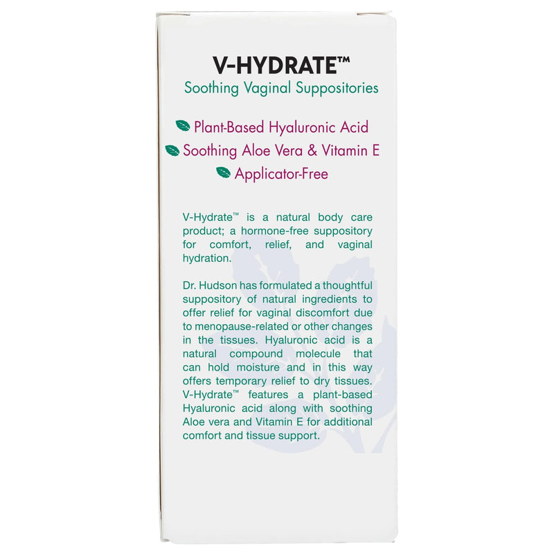 Vitanica V-Hydrate - Vaginal Health Suppository with Hyaluronic Acid(5mg), Aloe Leaf Juice and Vitamin E - Hydrating Support to Aid Vaginal Health - 24 Vaginal Suppositories (Hormone Free, Drug Free)